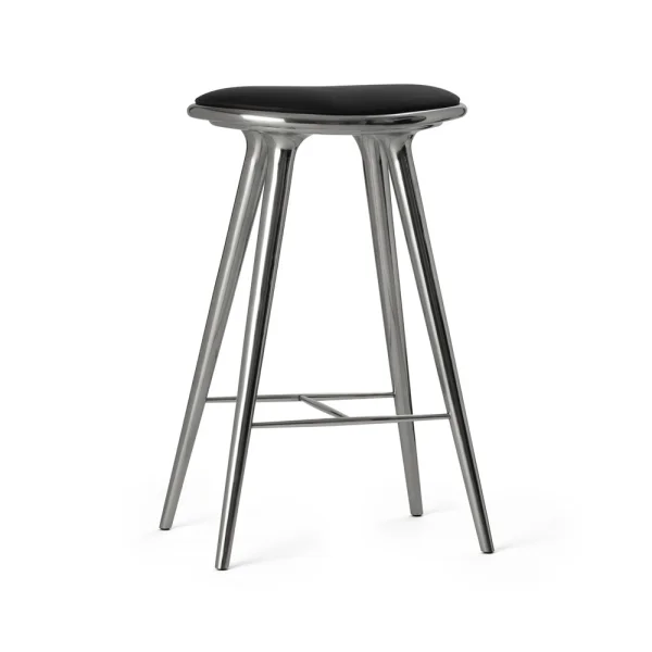 Mater Mater high stool barkruk hoog 74 cm leer zwart, aluminium onderstel