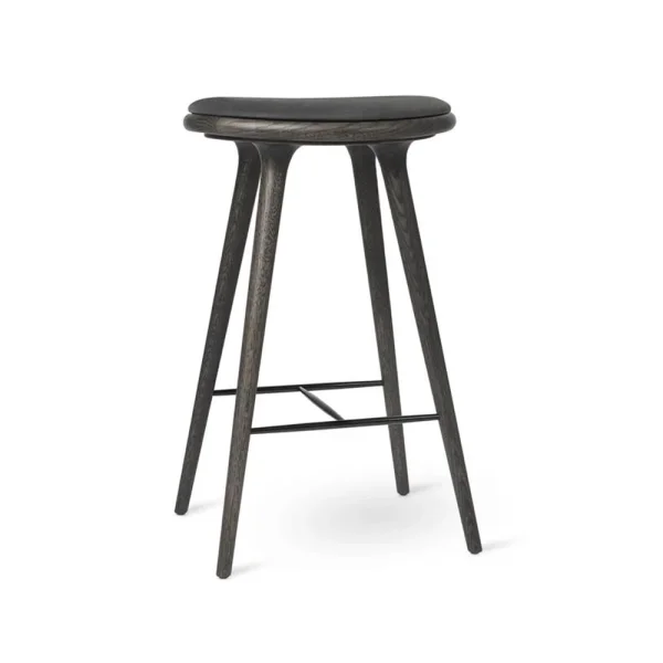 Mater Mater high stool barkruk hoog 74 cm leer zwart, onderstel van sirkagrey eikenhout