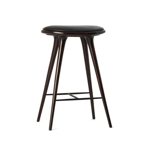 Mater Mater high stool barkruk laag 69 cm leer zwart, bruingebeitst beukenhouten onderstel