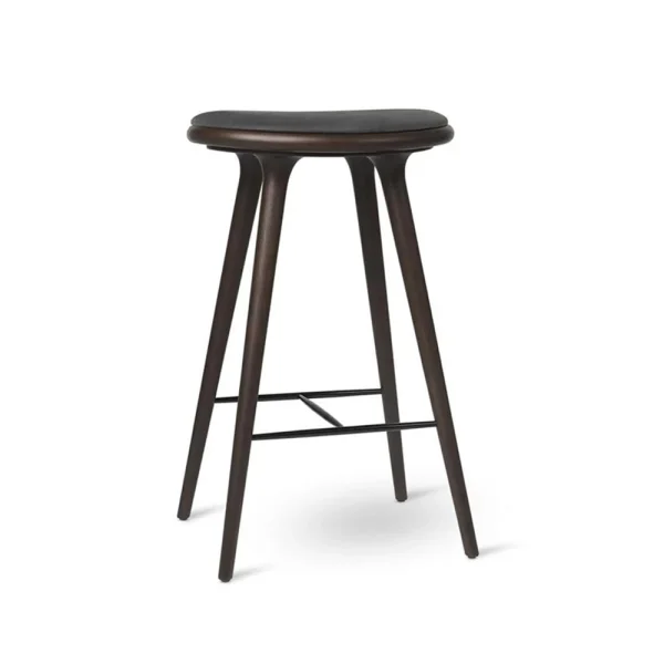 Mater Mater high stool barkruk laag 69 cm leer zwart, bruingebeitst eikenhouten onderstel