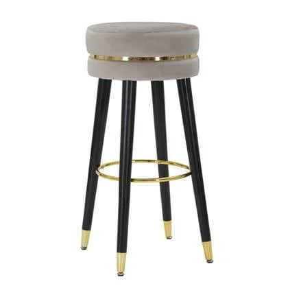 Mauro Ferretti Paris Ronde barkruk in grijze stof met houten poten