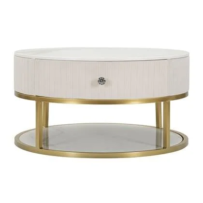 Mauro Ferretti Salontafel in metaal stof hout goudbeige wit