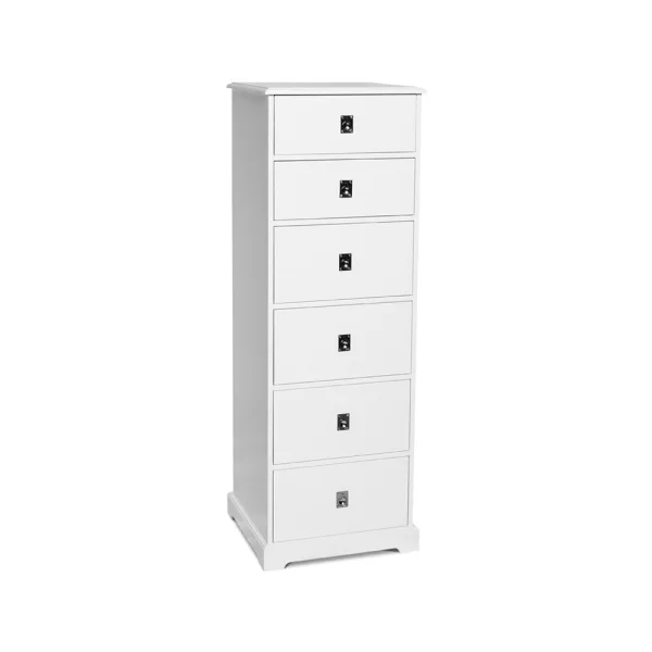Mavis Smögen dressoir wit, 6 smalle lades, chroom