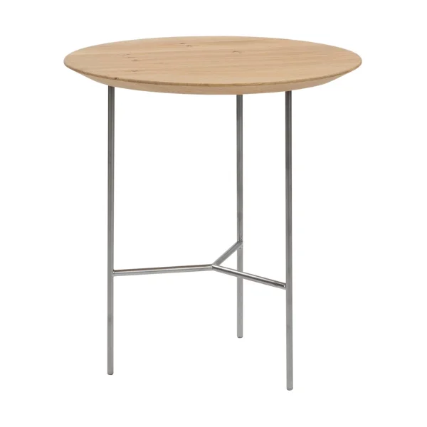 Mavis Tribeca bijzettafel Gelakt eiken, satin-chromen poten, ø47 cm