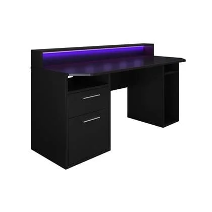 Meubella Bureau Tamara 3 - Zwart - 160 cm - Met LED