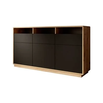 Meubella Dressoir Acuna - Mat zwart - Eiken - 180 cm