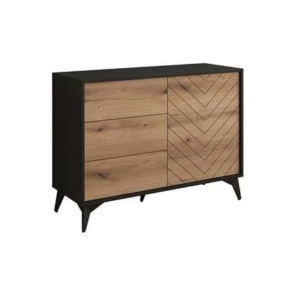 Meubella Dressoir Dolores - Eiken - Zwart - 104 cm - met lades