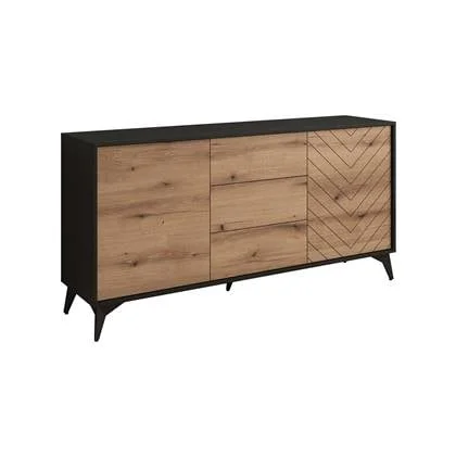 Meubella Dressoir Dolores - Eiken - Zwart - 154 cm - met lades