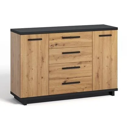 Meubella Dressoir Incala - Eiken - Zwart - 135 cm