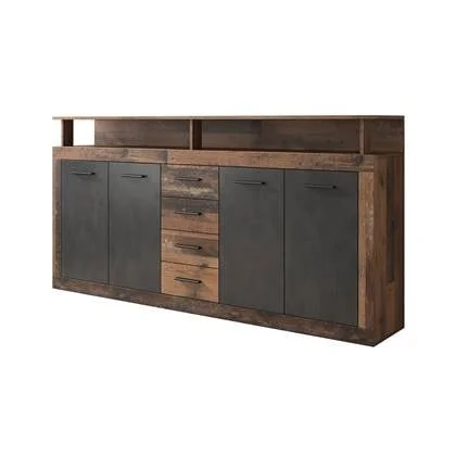 Meubella Dressoir Lavina - Old wood - Antraciet - 190 cm