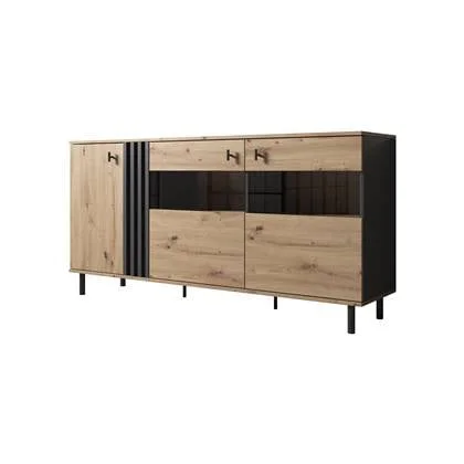 Meubella Dressoir Marcos - Eiken - Antraciet - 165 cm - met glas