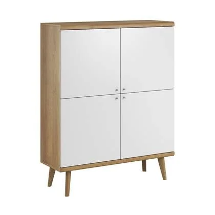 Meubella Dressoir Primavera - Wit - Licht eiken - 107 cm - Hoog