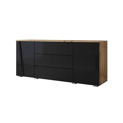 Meubella Dressoir Pure - Zwart - Eiken - 150 cm