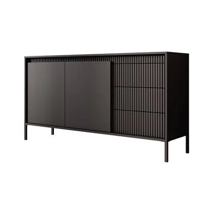 Meubella Dressoir Saran - Mat zwart - 153 cm