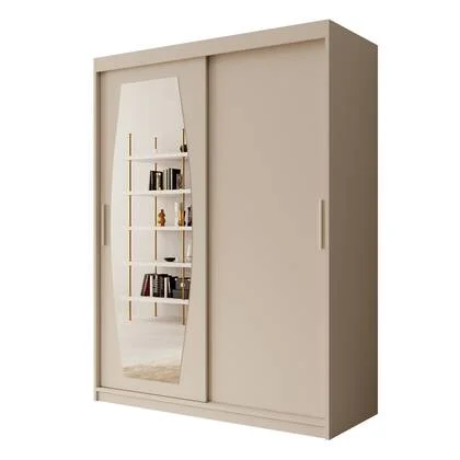 Meubella - Kledingkast Azai - Beige - 150 cm - Met spiegel