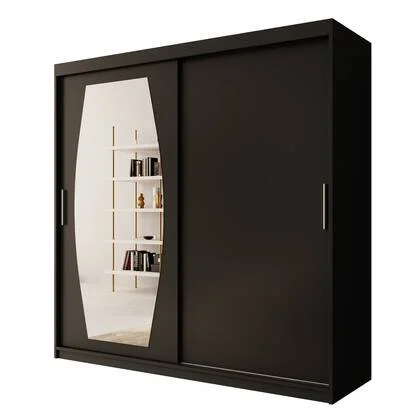 Meubella - Kledingkast Azai - Zwart - 200 cm - Met spiegel