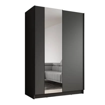 Meubella - Kledingkast Salta - Zwart - 120 cm - Met spiegel