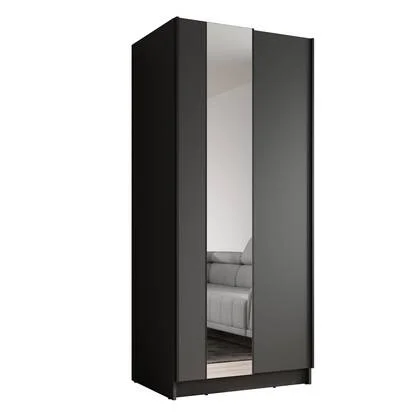 Meubella - Kledingkast Salta - Zwart - 80 cm - Met spiegel