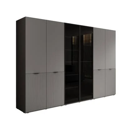 Meubella - Kledingkast Shelton - Grijs - 303 cm - Met glas