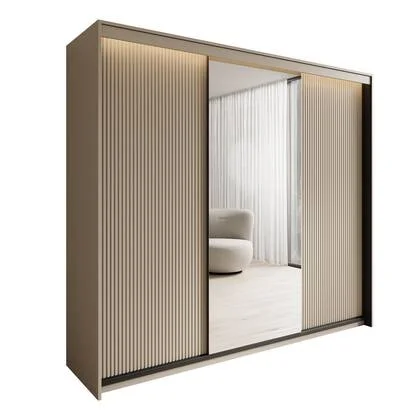 Meubella - Kledingkast Timoteo - Beige - 250 cm - Met spiegel