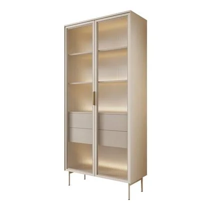 Meubella - Lomo - Vitrinekast - Beige - 92x39x195 cm