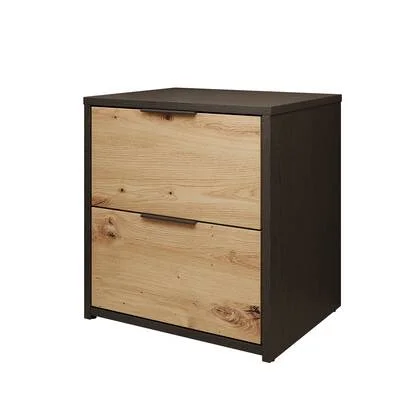 Meubella - Nachtkastje Augustus - Eiken - Zwart - 44 cm - Set van 2