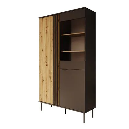 Meubella - Rogan - Vitrinekast - Zwart - 111x40x195 cm