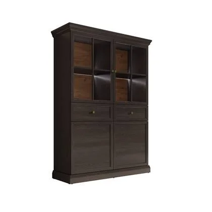 Meubella - Vitrinekast Leroy - Zwart eiken - 114 cm