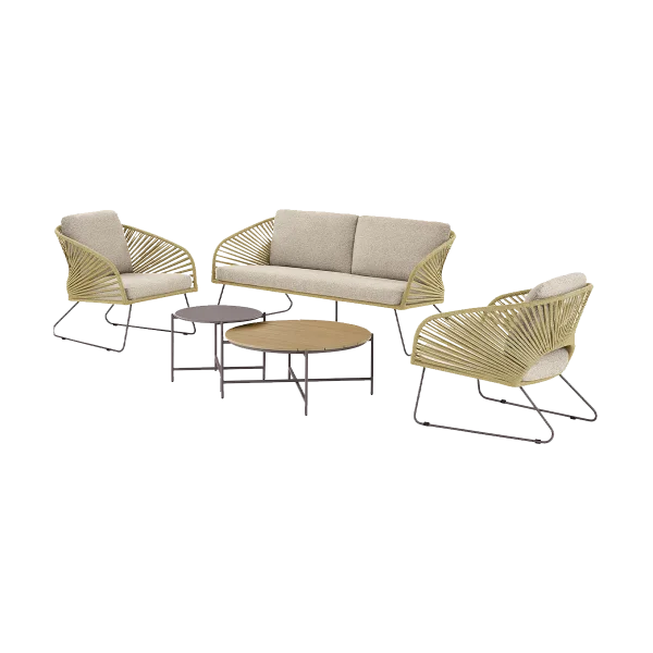 Mischa tuin loungeset naturel 5delig - tweezitsbank, twee fauteuils, twee salontafels - met zitkussens