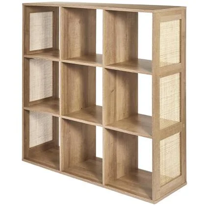 MISOU Bali Wandkast Open Vakkenkast met 9 Vakken Kast Rotan Hout Op...