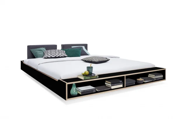 Müller Möbelwerkstätten Maude bed - HPL zwart met berkenmultiplex rand - 140 x 200 cm