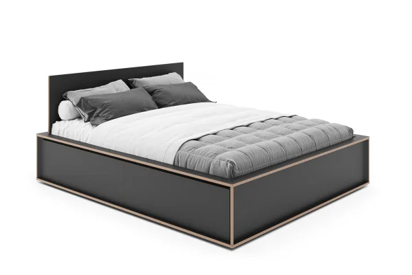 Müller Möbelwerkstätten Spaze Bed - HPL zwart met rand van berkenlaag - 180 x 200 cm