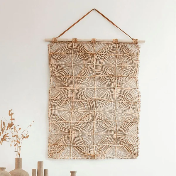 MUST Living Wanddecoratie Round&Round Abaca en Teakhout, 107 x 71cm