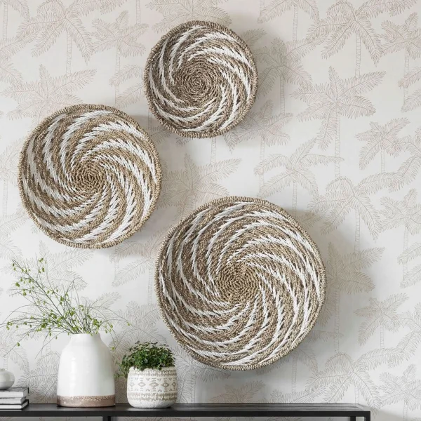 MUST Living Wanddecoratie Whirl Zeegras, Set van 3 stuks - Naturel / Wit