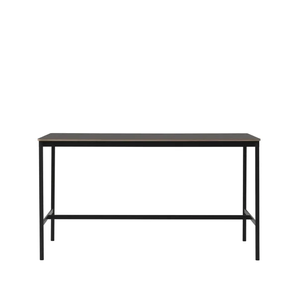 Muuto Base High bartafel black linoleum, zwart onderstel, plywoodrand, b85 l190 h105