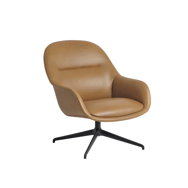 Muuto Draaibare fiber lounge fauteuil - leer cognac