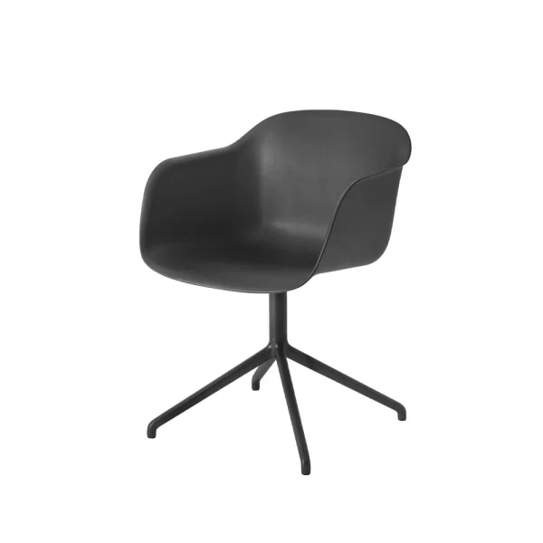 Muuto Fiber armchair swivel voet met return bureaustoel Black-anthracite black base