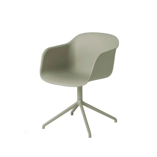 Muuto Fiber armchair swivel voet met return bureaustoel dusty green, groen onderstel