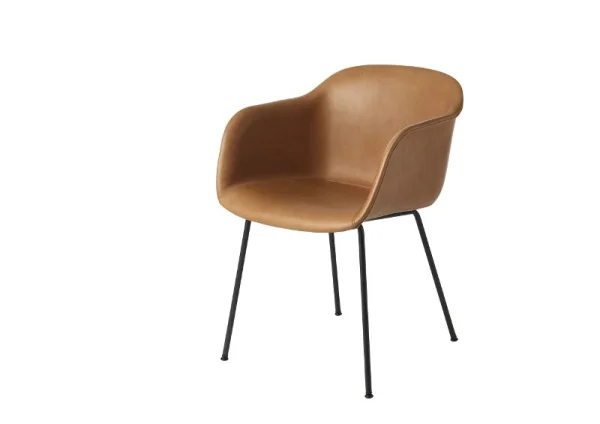 Muuto Fiber Armleunstoel - Buisonderstel - Leer cognac - frame zwart