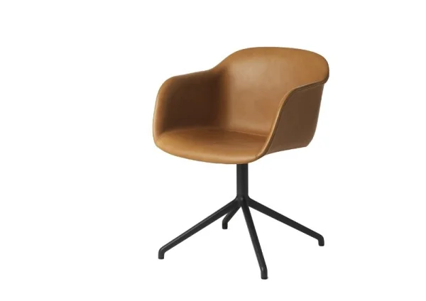 Muuto Fiber Armleunstoel Draaivoet - Leer cognac - frame zwart