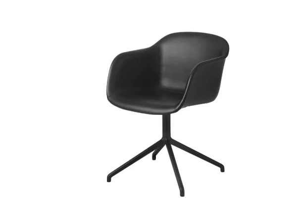 Muuto Fiber Armleunstoel Draaivoet - Leer zwart - frame zwart