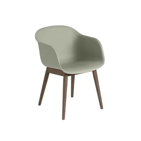 Muuto Fiber Armleunstoel - houten onderstel - dusty green / onderstel donkerbruin