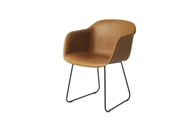 Muuto Fiber Armleunstoel - Sledevormig onderstel - - Leer cognac - frame zwart