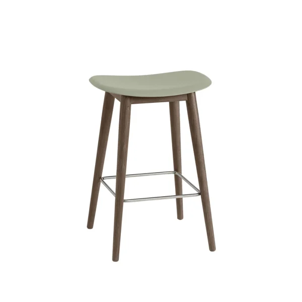 Muuto Fiber bar stool 75 cm dusty green, donkerbruingebeitste poten