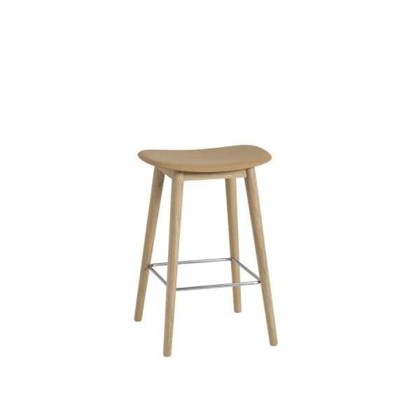 Muuto Fiber barkruk - houten onderstel - naturel - frame eiken - H65