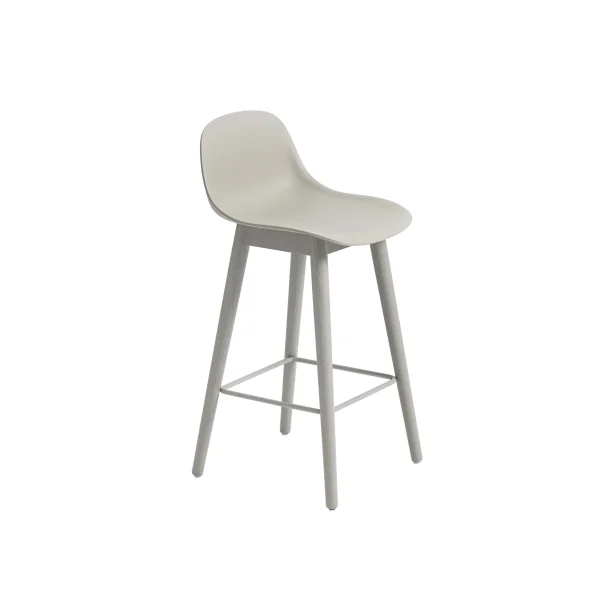 Muuto Fiber barkruk met rugleuning - houten onderstel - grijs - frame grijs - H65