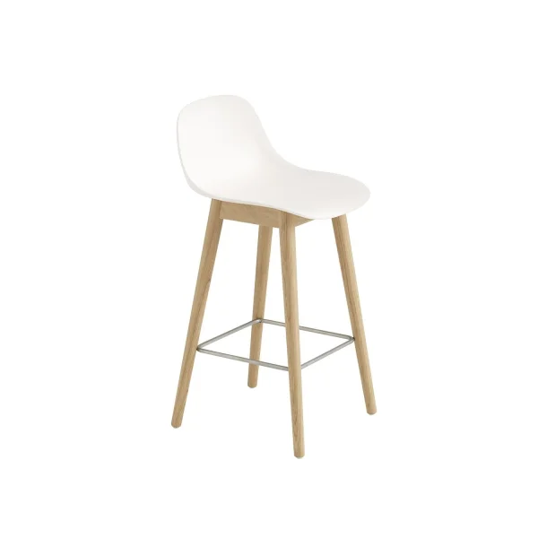 Muuto Fiber barkruk met rugleuning - houten onderstel - wit - frame eiken - H65