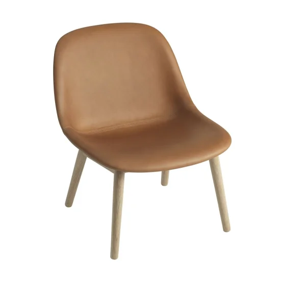 Muuto Fiber Loungestoel houten frame lederen bekleding - Leer cognac - frame eiken