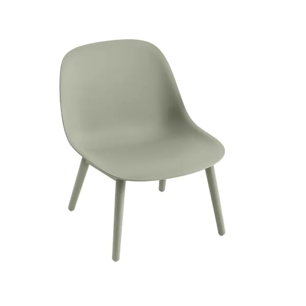 Muuto Fiber loungestoel wood base dusty green, dusty green poten