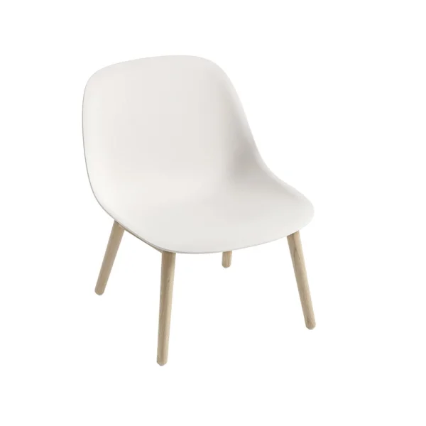 Muuto Fiber loungestoel wood base natural white, eikenhouten poten